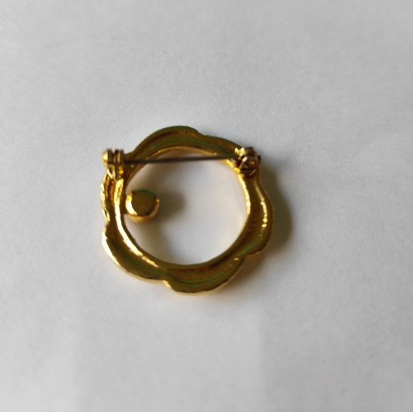 Vintage Gold Tone Wreath Halo w Faux Garnet Brooch - Picture 4 of 5